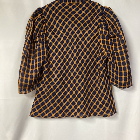 Eva Franco Anthropologie Textured Plaid Puff Sleeve Blouse - Picture 8 of 10